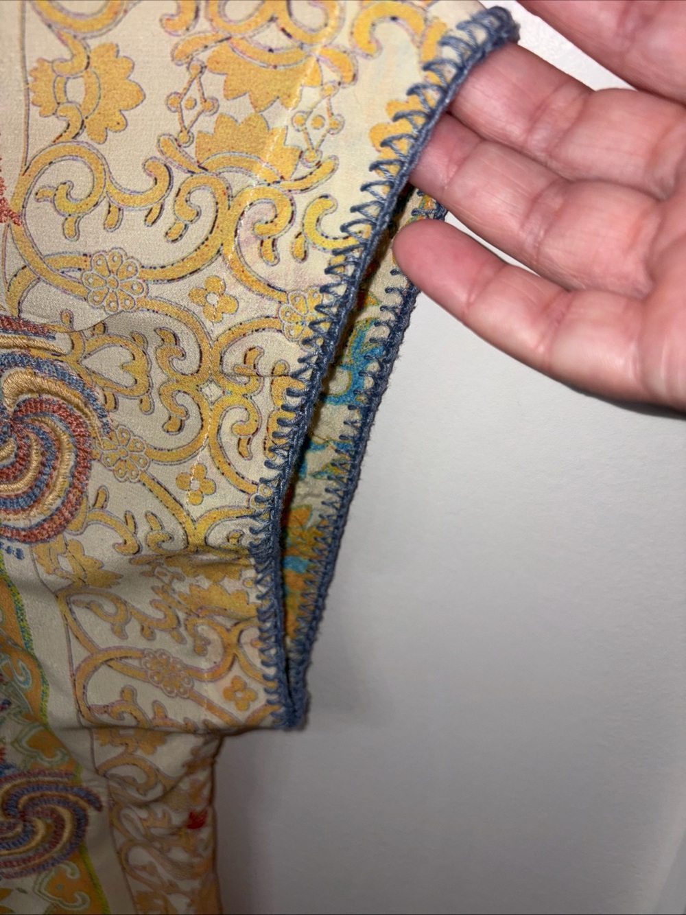 Johnny Was Orange and Blue Paisley Henley Blouse - Picture 3 of 8